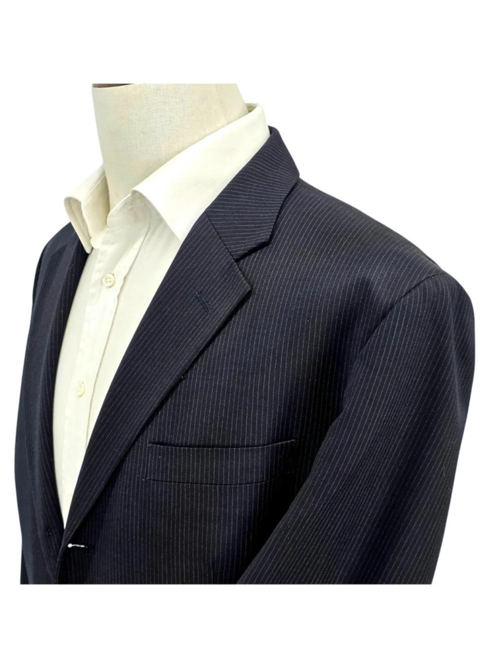Banana Republic Wool Pinstripe Suit Mens 44R 34x32 Navy 2 Piece Executive
